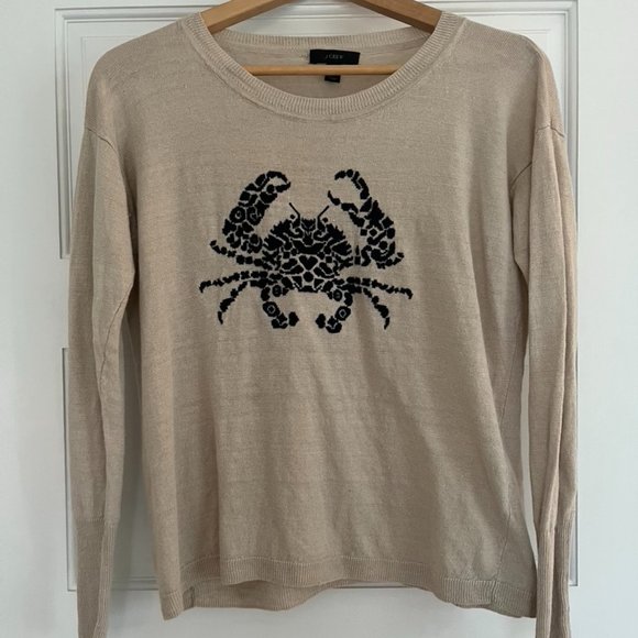 Linen Embroidered Crab Sweater Xs 